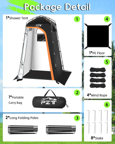 Go To Portable Shower Tent With Mesh Floor Carry Bag Easy Setup Lightweight Privacy Changing Room For Camping Hiking Fishing And Beach Trips Outdoors Now package includes tent, poles, bag, floor, ropes, stakes.