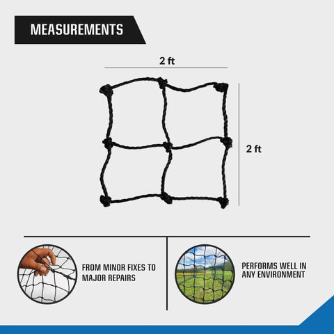 2x2 ft Batting Cage Net Patch Up Kit for Baseball and Softball; Quick Hole Fix with HDPE material, black color, on-field repair
