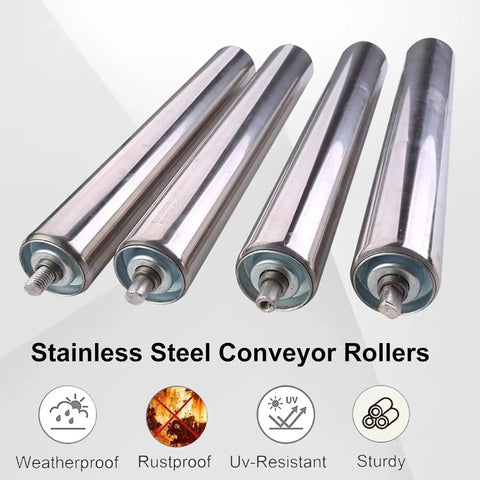 Two Pack Heavy Duty Stainless Steel Conveyor Rollers, Galvanized End For Assembly Areas And Distribution Units, smooth surface and sturdy design.