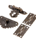 Antique Zinc Alloy Hasp Lock Set With Two Vintage Cabinet Hinges And Screws For Wood Boxes Jewelry Boxes Gift Boxes Suitcases Cabinets Retro Box Hardware Durable Old School Vibe