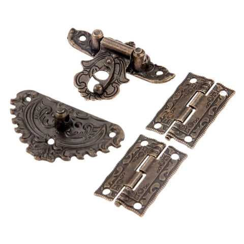 Antique Zinc Alloy Hasp Lock Set With Two Vintage Cabinet Hinges And Screws For Wood Boxes Jewelry Boxes Gift Boxes Suitcases Cabinets Retro Box Hardware Durable Old School Vibe