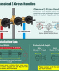 Infographic of Wall Mount Bathtub Faucet Set With Handheld Shower Wand And Spout installation details and measurements.