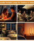 Rechargeable Cordless Table Lamp With Three Color Stepless Dimmer LED Metal Battery Operated Lantern For Indoor Outdoor Use at dinner, camping, cafe, bedroom