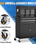 Heavy Duty 10 Drawer Rolling Tool Chest With Wheels, Lockable 2-in-1 Tool Box And Cart, Detachable Top Toolbox And Bottom Tool Cart, Cold Rolled Steel Frame For Scratch-Resistant, Real DIY Pro Storage On The Go, 360° swivel wheels