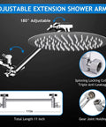 High Pressure 10 Inch Rain Shower Head With 11 Inch Adjustable Extension Arm And 5 Setting Handheld Shower Kit, brushed chrome