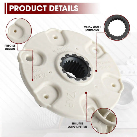 MBF618448 Washer Rotor Hub Bulletproof Build And Hassle Free Swap Replacement For LG And Kenmore Washing Machines PBT GF30 material close-up with metal shaft entrance.