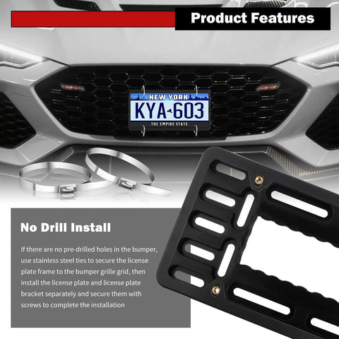 Stainless Steel Front License Plate Bracket Kit With Screws And Ties No Drill Install Front Bumper Mount For US Standard Cars