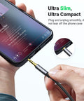 Premium 3.5 Mm Aux Extension Cable Three Pole Trs Headphone Extender Cord 3.3 Feet connected to smartphone for audio.