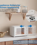 Self Adhesive Caster Wheels And 360 Degree Swivel Rollers With Strong Sticky Pad For Kitchen Appliances Trash Bins And Couches Move Heavy Loads Without Breaking A Sweat Zero Mess Installation 8 Pack White And Grey on kitchen counter with a microwave.