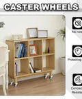 Wooden bookshelf on 1.5 Inch Red Swivel Caster Wheels Set, 8 Pack PVC Plate Casters With 66 Lb Capacity Each, ideal for floors