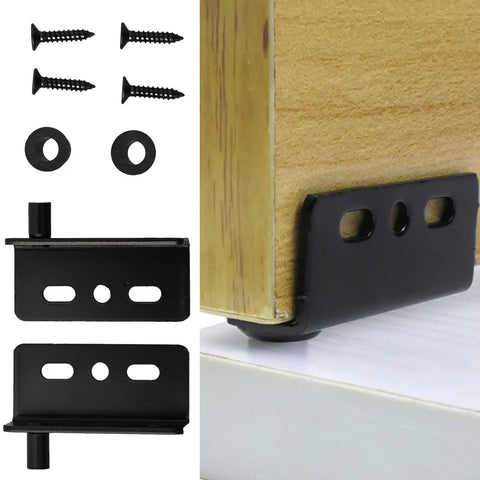 Pair Of Heavy Duty Iron Hinges With Bushings And Protective Plastic Caps Perfect For Wooden Doors Kitchen Cabinets And Furniture showing screws and washers.
