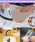 Sublimation Shirts Tool Kit with Round Neck and V Neck Ruler Set, ironing on Teflon sheet and using heat press tape.