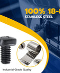 Black Stainless Steel License Plate Screws for BMW and Tesla Phillips Pan Head M5 0.8 x 6 mm Bolts Pack of 4 shown with installation