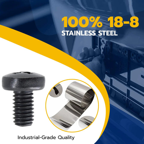 Black Stainless Steel License Plate Screws for BMW and Tesla Phillips Pan Head M5 0.8 x 6 mm Bolts Pack of 4 shown with installation