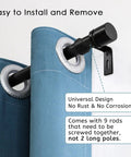 Adjustable Aluminum Curtain Rod Set With Nine Interlocking Pieces, 1 Inch Diameter, Black Finials, easy installation