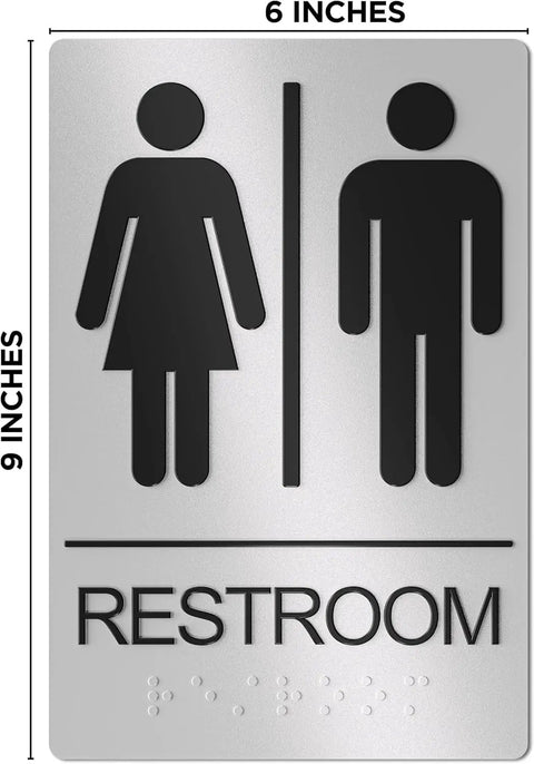 Unisex Restroom Sign For Business With ADA Braille, 9x6 Inch Self Adhesive Door Or Wall Sign, Meets Accessibility Standards For Offices, Restaurants And Shops, Clear Durable Easy Mount