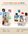 Magnetic iPhone Camera Grip With Removable Remote And Built In Keychain showing portrait and landscape modes for easy content creation.