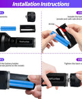 REALHUNLEE A/C UV dye leak detector kit; black handheld unit with blue dye cartridge and 68-LED UV flashlight collage
