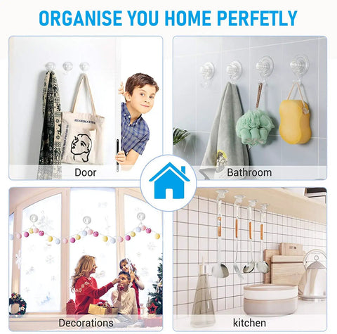 Clear Suction Cup Hooks 4 Pack For Bathroom And More Heavy Duty Waterproof Shower Wall Hangers in various home uses