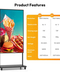 65 Inch Digital Signage Display For Shop Window Featuring 3000 Nits Hella Bright Sunlight Readable Lcd Monitor on a stand with food images