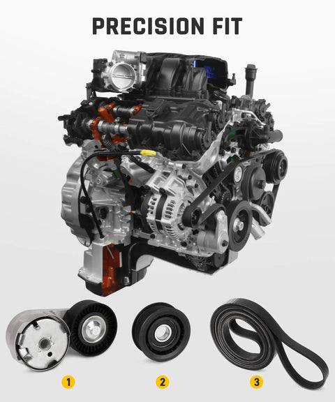 90K-39282D All In One Serpentine Belt Drive Component Kit For 3.6L V6 Chrysler Dodge Cars 2011 To 2019 Includes Drive Belt Tensioner 39282 And Idler Pulley 38082, belt and pulleys