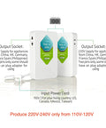 100W 110V To 220V Step Up Voltage Converter for Europe & Asia Appliances, compact design with dual outlets and labels