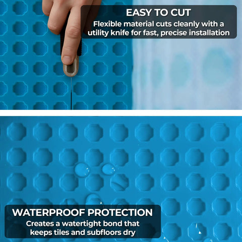 Heavy Duty Waterproof Uncoupling Membrane Roll Built Different For Tile Floors With One Eighth Inch Anti Fracture Guard, flexible and easy to cut