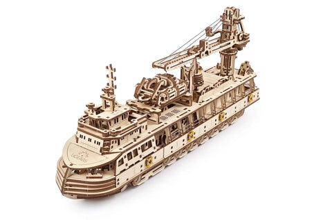 Research Vessel 3D Wooden Puzzle Kit For Adults, Mechanical Ship Model With Bathyscaphe, Motorboat, Lifeboat, Swing Jib Crane, And Three Navigation Modes - Brain Teaser Hobby Set For Home Decor And Hands-On STEM Fun, wooden ship model
