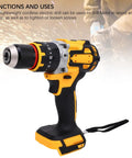Heavy Duty Brushless Cordless Drill Delivers Knockout 100Nm Torque And Rips Through Tough Surfaces At 2000 RPM With Plug And Play Speed Control And A Trusty 13 MM Chuck viewed from the side, showcasing its design and features.
