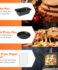 Dual Basket Air Fryer Accessories Set Of 10 For Dual Zone 8 Quart And Larger Fryers DZ201 DZ401 image with cake pan, mini pizza pan, and air fryer liner