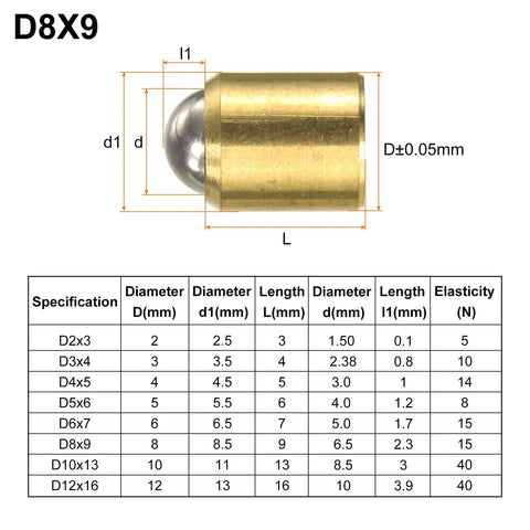 10 Pack Brass Ball Point Spring Plungers 10x13mm For Doors Cabinets And Furniture, Ball Catch Latch Mechanism, No Step Positioning Beads, Heavy Duty Corrosion Resistant Brass For Mechanical Devices D8x9 size chart