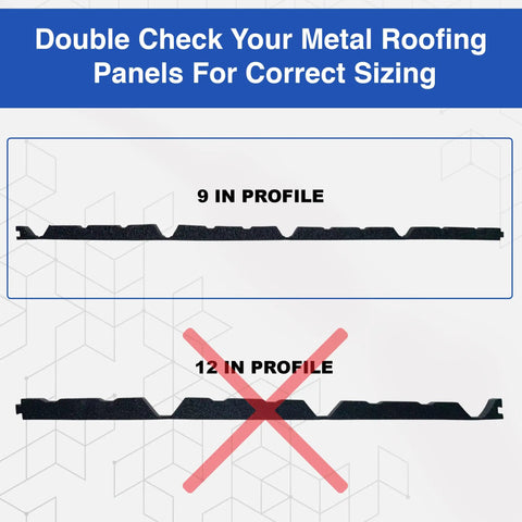 Top Shelf Black Foam Closure Strips For Metal Roofs 3 Ft Long With 9 Inch Rib Spacing 50 Pack comparison of 9 inch and 12 inch profiles