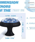 Crystal Glass Cabinet Knobs Set 4 Pack With White Tile Adorned By Blue Floral Swirls Mushroom Style Drawer Pulls For Dresser Kitchen And Bath Dope Home Decor Hardware Screws Included. Close-up of knob dimensions and details.