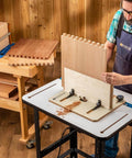 Person using Box Joint Router Jig With Precision Indexing For Router Table, Smooth Glide Sled, and Durable Table Saw Jigs.