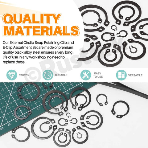 Beefy 266-Piece External Snap Rings Set Black Alloy Steel With Tweezers, 21 Sizes Circlips C Clips External Retaining Rings Kit
