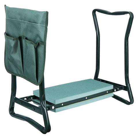 Foldable Garden Kneeler Bench Stool With Soft Cushion Seat Pad and Tool Pouch, durable steel frame visible