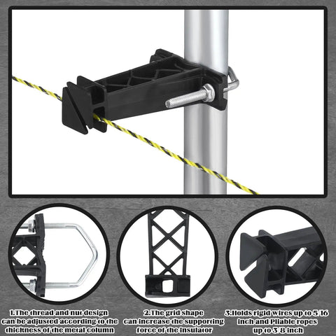 48 Pack Tube Post Insulators For Electric Fence Wire, T Post Insulators For Chain Link, Black, Installed on Metal Post