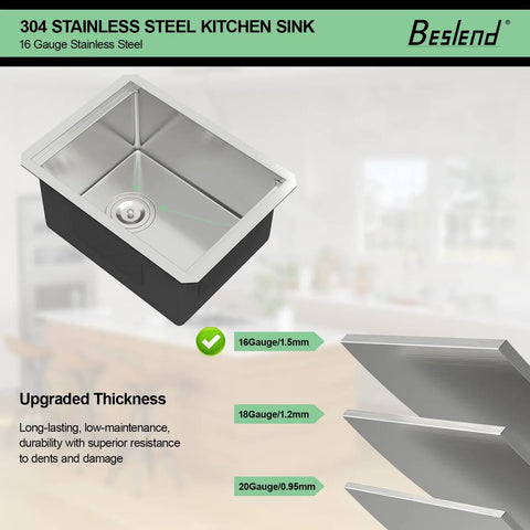Undermount 14 Inch Stainless Steel Bar Sink With Deep 10 Inch Bowl 16 Gauge T304 Workstation Kitchen Sink For Outdoor RV Camper