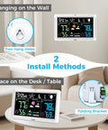 Must Have All In One Weather Console With Atomic Clock And Wireless Indoor Outdoor Monitor for humidity and temperature, barometer, hygrometer, moon phase, calendar, seven point five inch display, weather forecast and trend wall-mounted and tabletop view