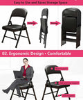 Comfy Folding Chair With Padded Cushion And Sturdy Black Steel Frame, Portable, No Assembly, And Stackable For Indoor And Outdoor Use