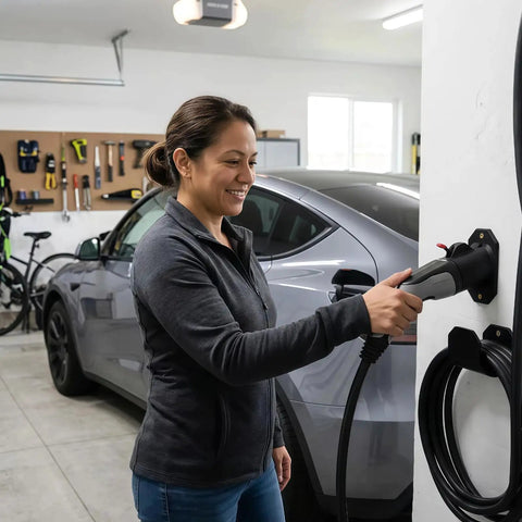 Kick Back And Charge With This Heavy Duty EV Charger Holder For Type 2 Plugs Wall Mount Locking Dock waterproof cable organizer in garage.