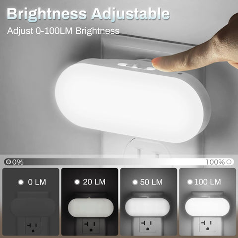 Led Night Light Easy Plug In Wall 2 Pack With Dusk To Dawn Sensor Dimmable 0 To 100 Lumens 5000K Soft White For Bathroom Hallway Bedroom Kids Room Stairway Night Time Safety