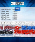 200 Piece Automotive Torpedo Fuse Kit With 5A Through 40A Amp Assortment showing assorted fuses in plastic organizer for quick installation.