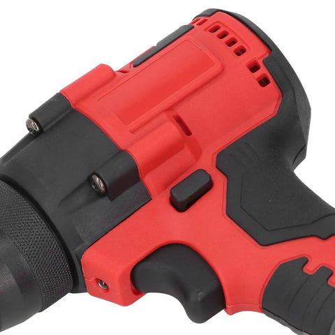 Bewinner 18V Cordless Rivet Gun Kit With Brushless Motor And LED Light For Rapid One-Handed Fastening Of Steel And Aluminum Rivets In Auto Repair Jobs And DIY Home Makeovers, red and black close-up