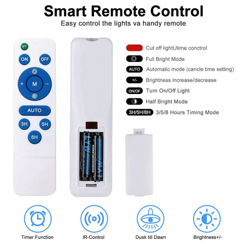 Remote control for Ultra Bright 300W Solar Flood Light With 35000 Lumens Dusk To Dawn 6500K IP68, showing buttons and battery slot