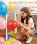 Child using Balloon Arch Clips Kit With 100 Long Balloons 10 Clear Plastic Spring Clamps For Backdrops Pro Grade