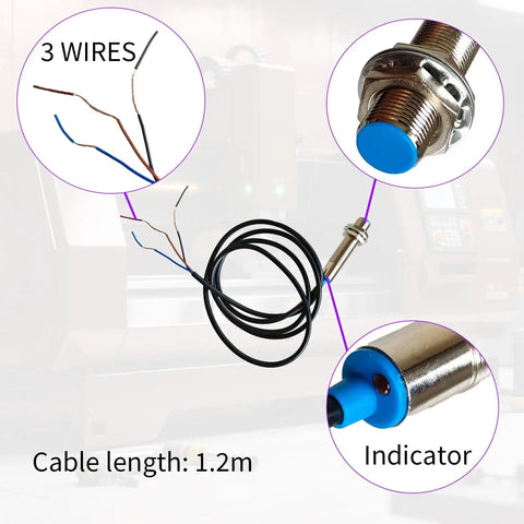NJK-5002C Hall Effect Proximity Sensor NPN NO 3 Wire DC 6-36V Magnetic Proximity Switch, 1.2m cable, blue indicator, metal body.