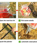 Steps using Manual Seeder For Garden Use, Metal Precision Push Seeder With Clear Seed Storage Box, Walk Behind Row Crop Planter