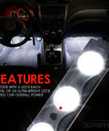 White Truck Bed Light Kit With 24 LEDs, 8 Pod Cargo Rock Lighting Kit illuminating a car interior showing LED brightness and features.