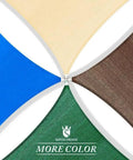 Collection of four colorful triangle shade sails; top in beige, featuring: Beige Right Triangle Sun Shade Sail 10x10x14 Ft For Patio.